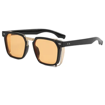 Новые квадратные солнцезащитные очки в стиле стимпанк, женщины, мужчины, 2023, Высококачественный трендовый продукт, ретро-персонализированные очки в большой оправе, рейв-очки