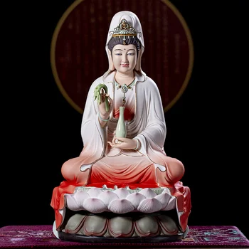 Керамический сидящий лотос Дэхуа, улыбающееся лицо Будды Авалокитешвары, домашнее украшение белого Гуаньинь Бодхисаттвы Кайгуан для обеспечения