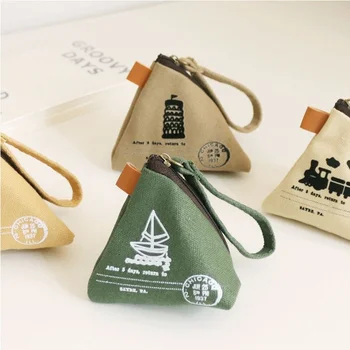 Женский креативный ретро-кошелек с клецками, модный холщовый милый кошелек для монет, сумки для ключей с треугольным принтом в виде башни, портативная мини-сумка