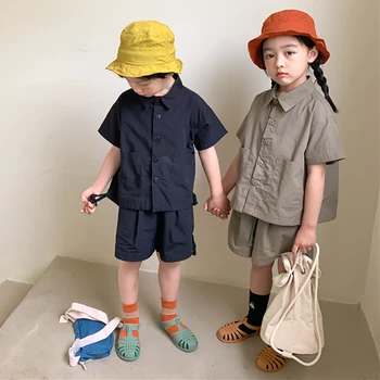 Новая летняя корейская детская одежда, повседневная рабочая одежда, костюм с короткими рукавами для мальчиков и девочек, рубашка с короткими рукавами + шорты, комплект из 2 предметов