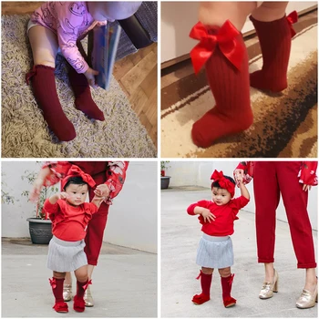 Нескользящие махровые хлопчатобумажные носки Sokken Princess до колена с бантом, летние весенние сетчатые носки для новорожденных девочек, дети на Рождество и Зиму