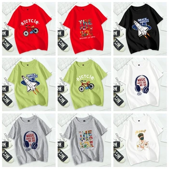 Летняя модная футболка для мальчиков, хлопковые топы с круглым вырезом, футболки с мультяшным рисунком, детские шорты, повседневная одежда с рукавами от 1 до 14 лет