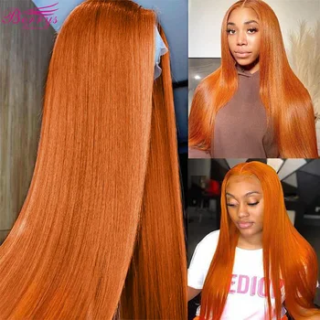 Прямые парики из человеческих волос на кружеве оранжевого цвета, Бразильский парик на кружеве, Предварительно выщипанный по линии роста волос с волосами Младенца