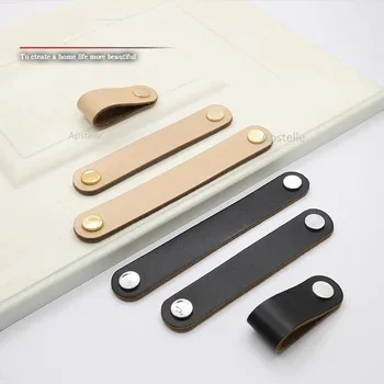 Дверные ручки из искусственной кожи Nordic Золотой Шкаф Для одежды Ручки для ящиков для мебели Кухонные ручки