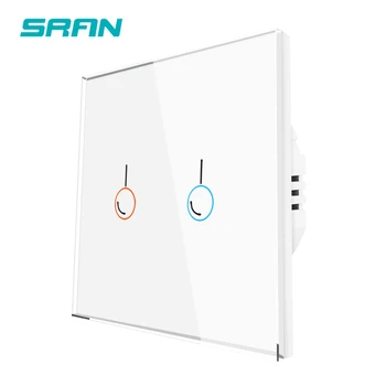 SRAN eu настенный сенсорный выключатель, 110-220 В белая/черная панель из хрусталя со светодиодным индикатором 86 мм * 86 мм 2gang 1way сенсорный выключатель