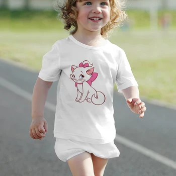 Французская футболка с принтом кошки Enfant Fille Disney Marie, мягкая милая одежда для маленьких девочек, повседневная дышащая футболка для детей на открытом воздухе