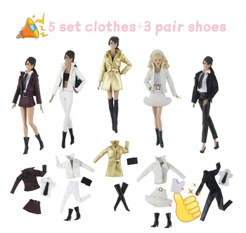 5 Комплектов модной униформы ручной работы, крутая супермодель, пальто, одежда + 3 пары обуви для аксессуаров куклы Барби, подарочные игрушки для девочек
