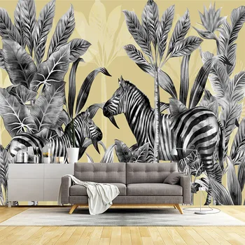 Тропическое черно-белое растение, декорации зебры, домашние 3D обои на заказ, наклейки на стены в гостиной, спальне