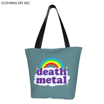 Симпатичные сумки для покупок в стиле рок-Дэт-метал, Многоразовая холщовая сумка для покупок через плечо