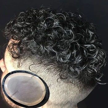 Кудрявые мужские парики из человеческих волос Сверхпрочный тонкий парик Mono NPU Мужской капиллярный протез Индийская система замены Мужских частей