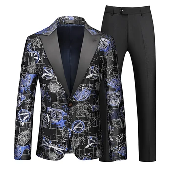 Британский Стиль Придворный костюм из 2 предметов Черный Синий Модный Мужской Деловой Свадебный Выпускной Вечернее платье Блейзеры Куртка и брюки