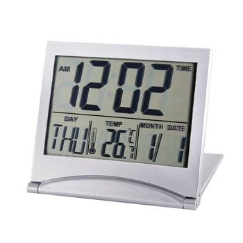 Электронный складной ЖК-цифровой будильник, настольные часы с температурой и гигрометром, Метеостанция, настольный мини-часы для путешествий