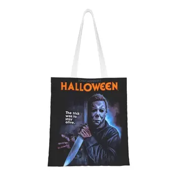 Сумка для покупок из фильма ужасов Майкла Майерса на Хэллоуин, женская забавная холщовая сумка для покупок через плечо, сумки большой емкости