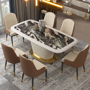 Легкий роскошный прямоугольный мраморный стол, современный простой обеденный стол, небольшой бытовой стол и стул из каменной плиты