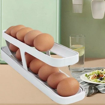 Автоматическая Прокручивающаяся подставка для яиц, Ящик для хранения, Корзина для яиц, контейнер, Органайзер, холодильник, Дозатор яиц для кухни
