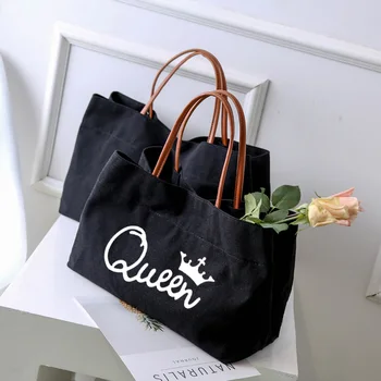 Холщовая сумка с принтом Queen Couples, женская дамская сумочка, рабочая сумка, пляжная сумка, сумка для покупок, подарок