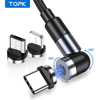 Магнитный Зарядный кабель 3 в 1, USB C с Поворотом TOPK на 540 °, Кабель Micro USB, Магнитный Кабель Для Зарядного устройства Для телефона, Разъем под углом 90 °