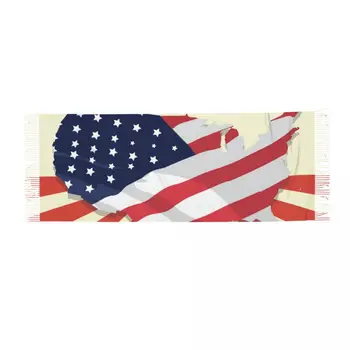 Зимний шарф с кисточками Карта США С флагом Женские кашемировые шарфы на шею Теплая женская шаль из Пашмины Бандана