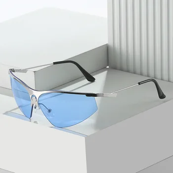 Винтажные солнцезащитные очки, женские солнцезащитные очки в стиле панк Y2k, Дизайнерские солнцезащитные очки без оправы, Спортивные очки из сплава, очки большого размера