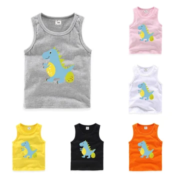 Жилеты, футболки без рукавов, детский летний жилет, верхняя одежда для малышей, Одежда с мультяшным динозавром для мальчиков и девочек, хлопковая футболка для пляжных игр