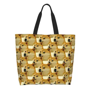 Сумки-тоут Kawaii Shiba Inu Doge Cheems Meme для покупок, холщовая сумка для покупок из вторичной переработки, Наплечная сумка для покупок в продуктовых магазинах