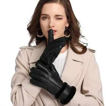 Зимние велосипедные перчатки из овчины для женщин, мужчин, теплые перчатки из натурального кашемирового меха, женские перчатки-варежки из натуральной кожи с полными пальцами