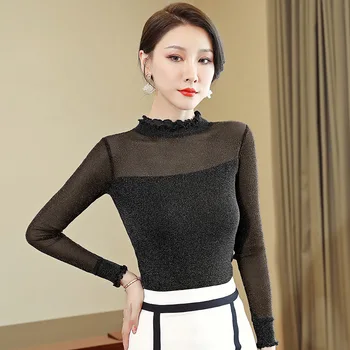 Шифоновая блузка, новые женские топы, Корейская модная шифоновая блузка с длинным рукавом, женские повседневные блузки, женские блузки большого размера