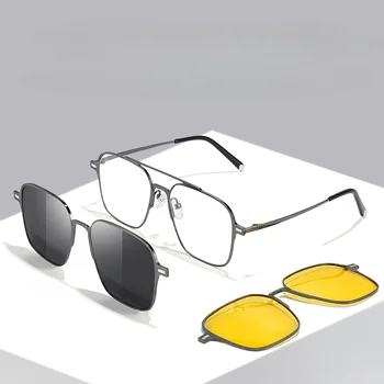 Металлические Солнцезащитные очки для близорукости с магнитом 3 В 1 на заказ, поляризованные Солнцезащитные очки в оправе с клипсой Для мужчин и женщин, Винтажные оптические очки по рецепту врача.