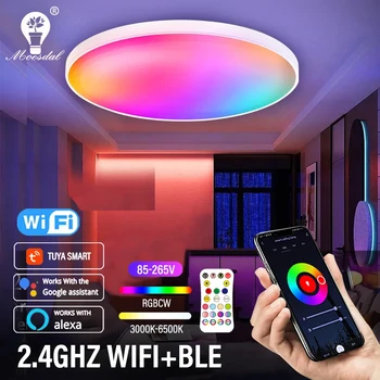 Умный WIFI светодиодный круглый потолочный светильник RGBCW с регулируемой яркостью TUYA APP Совместим с Alexa Google Home Спальня Гостиная Рассеянный свет