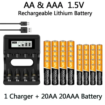 100% оригинальная батарея типа АА ААА, литий-ионная аккумуляторная батарея 1,5 В, 9900 МВтч, зарядное устройство 1,5 В, типа АА, ААА, USB, длительный срок службы