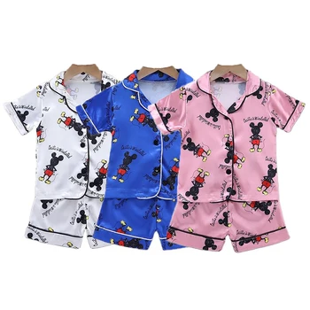 Комплект домашней одежды с Микки Маусом для девочек и мальчиков, летние футболки с короткими рукавами с героями мультфильмов, комплект одежды из 2 предметов для детей 2-6 лет, детский костюм Disney