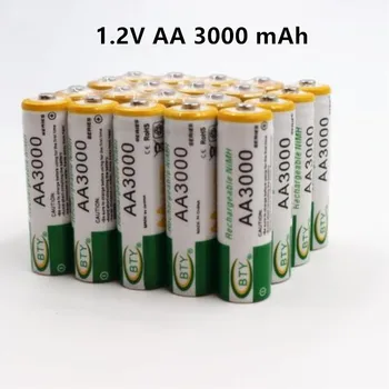 100% Новая аккумуляторная батарея AA 3000mAh 1.2 V NI-MH 1.2V Аккумуляторная батарея 2A