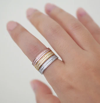 3 цвета Обручального кольца для женщин, кольцо на палец из 100% стерлингового серебра 925 пробы, двухрядные накладки CZ Eternity Bands