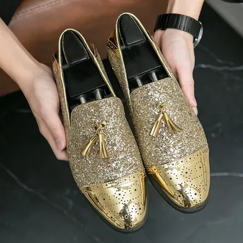 Новые золотые лоферы для мужчин, свадебные туфли с квадратным носком