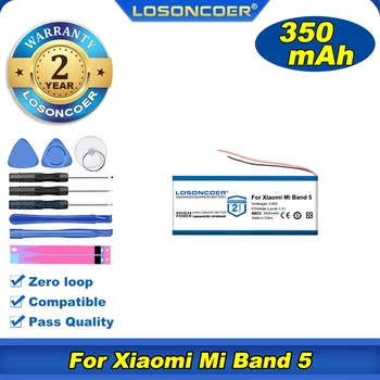 100% Оригинальный литий-полимерный аккумулятор LOSONCOER емкостью 350 мАч для смарт-браслета Xiaomi Mi Band 5 с ремешком MiBand 5