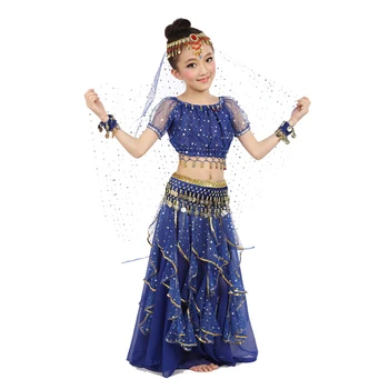 Новый детский костюм для танца живота, костюмы для восточных танцев, одежда для танцовщиц, индийские танцевальные костюмы для детей, 3 шт./компл.