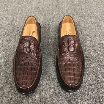 Подлинные мужские коричневые мокасины из натуральной крокодиловой кожи, обувь из натуральной экзотической кожи аллигатора, мужские лоферы без застежки