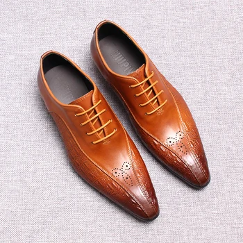 Мужские модельные туфли Черного и коричневого цвета, весенняя высококачественная официальная обувь из натуральной кожи, Классическая деловая свадебная мужская обувь Sytle Groomsman