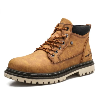 2023 Новая повседневная рабочая обувь для мужчин, осень-зима, теплый мех, плюс ботинки в стиле ретро, износостойкие, комфортные для отдыха, мужские ботинки в винтажном стиле.