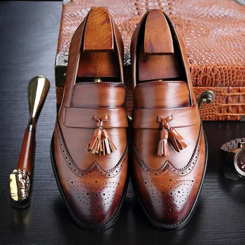 Большие размеры 37-48, мужские кожаные лоферы, брендовая обувь, классическая мужская обувь с перфорацией типа 