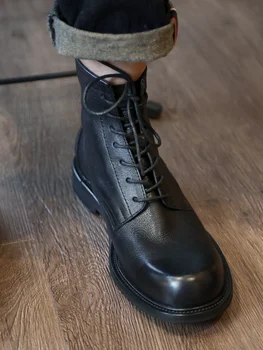 Мужская рабочая защитная обувь ручной работы с высоким берцем, ботильоны из натуральной воловьей кожи на шнуровке, повседневные мотоциклетные ботинки в деловом стиле с круглым носком