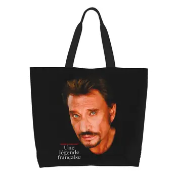 Изготовленная на заказ крутая Холщовая сумка для покупок французского певца Джонни Холлидея, женская Многоразовая сумка для покупок в стиле рок-музыки большой емкости, сумки для покупок