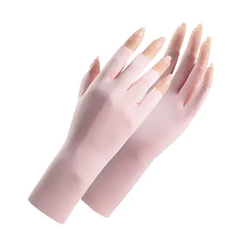 Женские летние Солнцезащитные перчатки на полпальца, женские Удобные перчатки из Ледяного шелка с защитой от ультрафиолета, Дышащие перчатки для вождения на открытом воздухе с сенсорным экраном