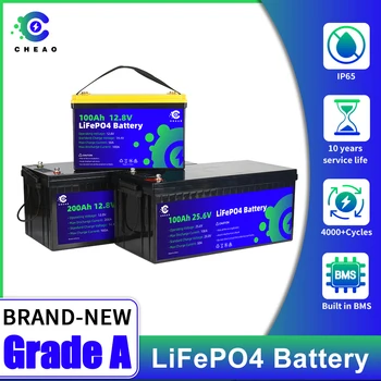 Аккумуляторная Батарея 12V lifepo4 С BMS 100AH 200AH Перезаряжаемой Литий-Железо-Фосфатной Ячейкой Для Домашнего Хранения Энергии Golf Cart Без Налога