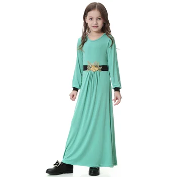 Платье для девочек с длинным рукавом, Длинное Платье для Мусульманских девочек, Золотые Цветы на талии, Одежда для девочек 2023 года для Выпускного Вечера, Женская Одежда для девочек