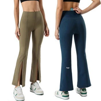 С логотипом, Спортивные леггинсы для фитнеса, эластичные расклешенные брюки, Широкие тренировочные танцевальные брюки, штаны для йоги, Модные тонкие повседневные брюки Для женщин