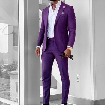2023 Новое поступление Мужского Свадебного костюма с отворотом: Черно-фиолетовый Блейзер, пиджак и брюки - Деловой Официальный костюм из 2 предметов