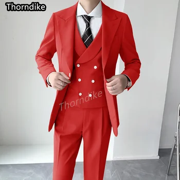 Thorndike 2022, модный мужской блейзер из 3 предметов, жилет, брюки, повседневный деловой костюм джентльмена для жениха, костюм для выпускного вечера