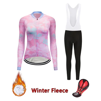 Женская зимняя велосипедная одежда 2023, комплект джерси для шоссейных велосипедов из теплого флиса, теплая велосипедная одежда, комплект геля для нагрудника, женский парадный костюм, Экипировка