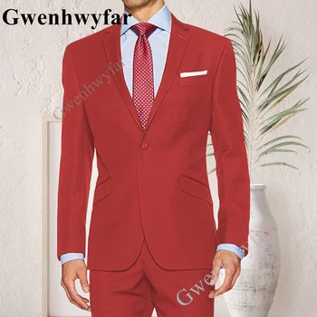 Gwenhwyfar Красные Мужские Деловые Блейзеры, куртка, Брюки Высокого Класса, Костюм Жениха для Свадебной вечеринки, Комплект из 2 предметов, Пальто, Брюки, Размер XS-5XL 2023